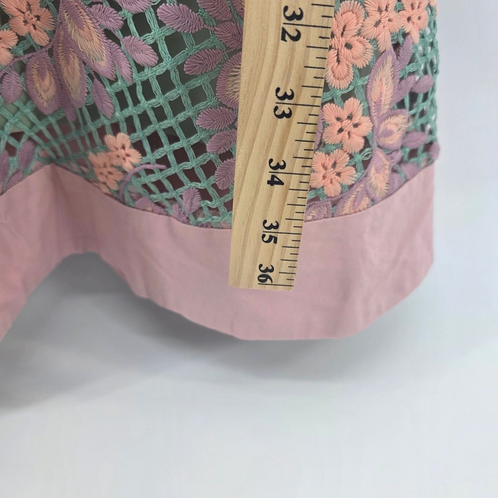 Foxiedox S Strapless Floral Lace Midi Dress Green Pink Scalloped Wedding Guest - Picture 4 of 7